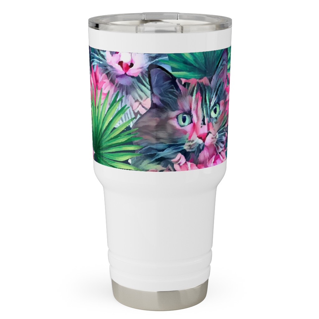 Summer Floral Cats - Multi Travel Tumbler, 30oz, Multicolor