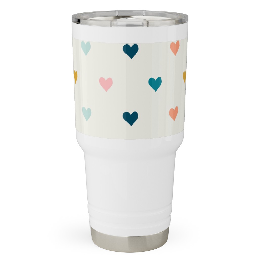 Hearts - Multi Blue, Pink, Gold Travel Tumbler, 30oz, Multicolor