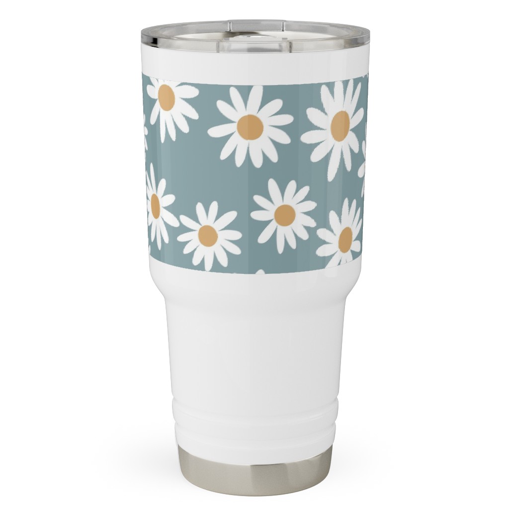 Daisies Travel Tumbler, 30oz, Blue