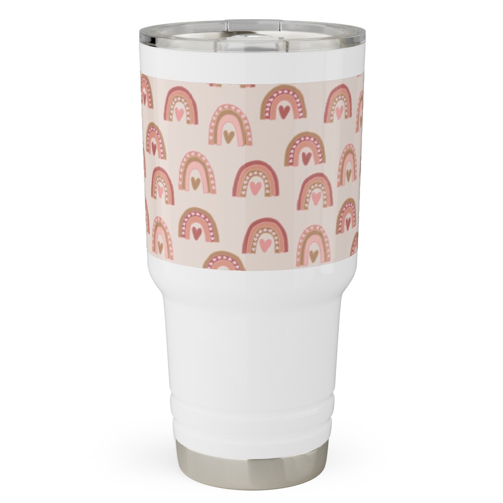 Hearts and Rainbows - Pink Travel Tumbler, 30oz, Pink, Bright Pink