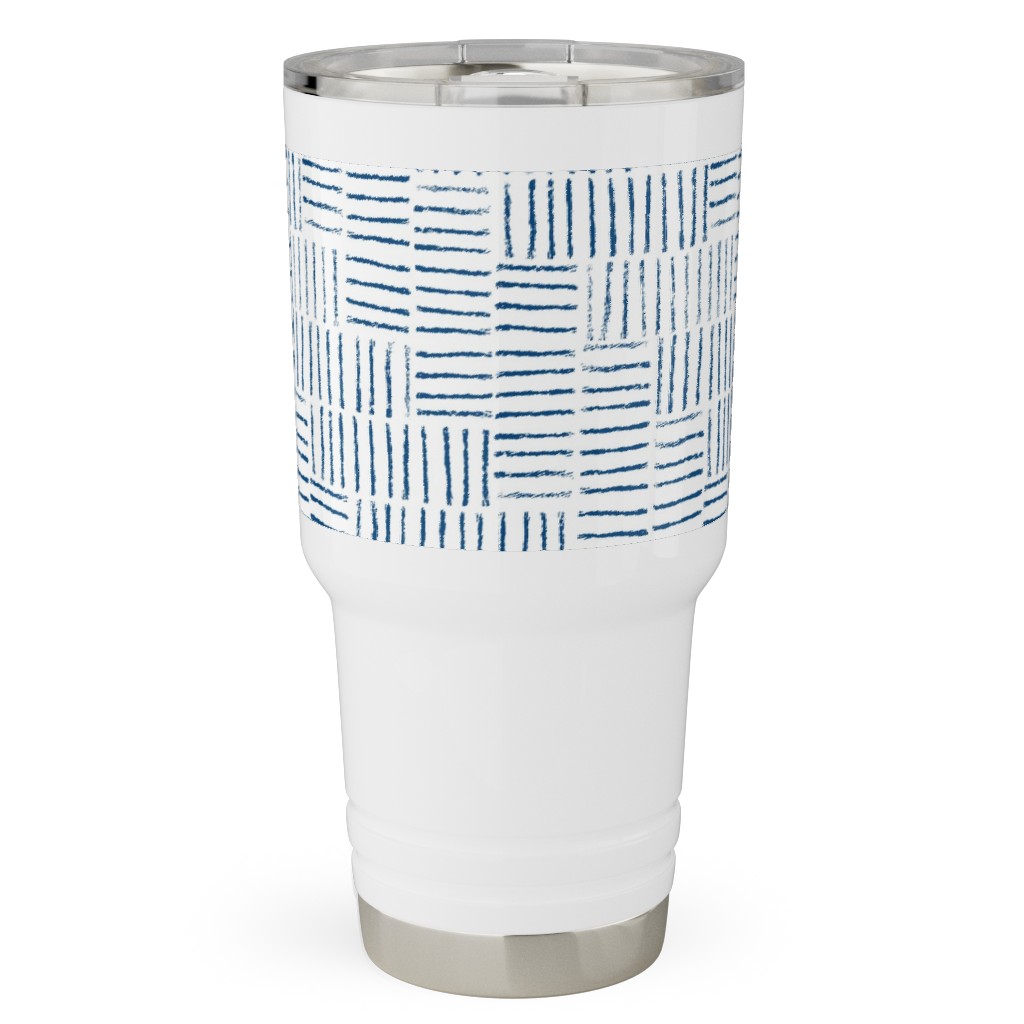 Herringbone String - White & Classic Blue Travel Tumbler, 30oz, Blue, True Blue