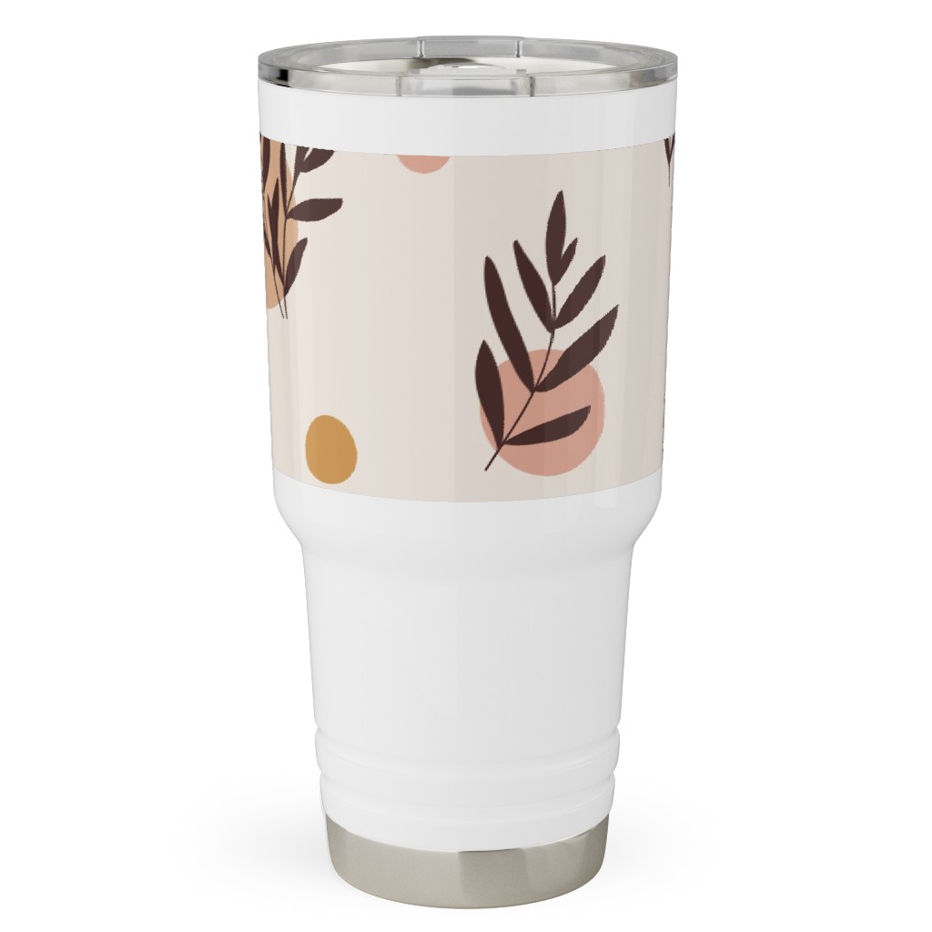 Abstraction and Tropical Leaves - Light Travel Tumbler, 30oz, Beige
