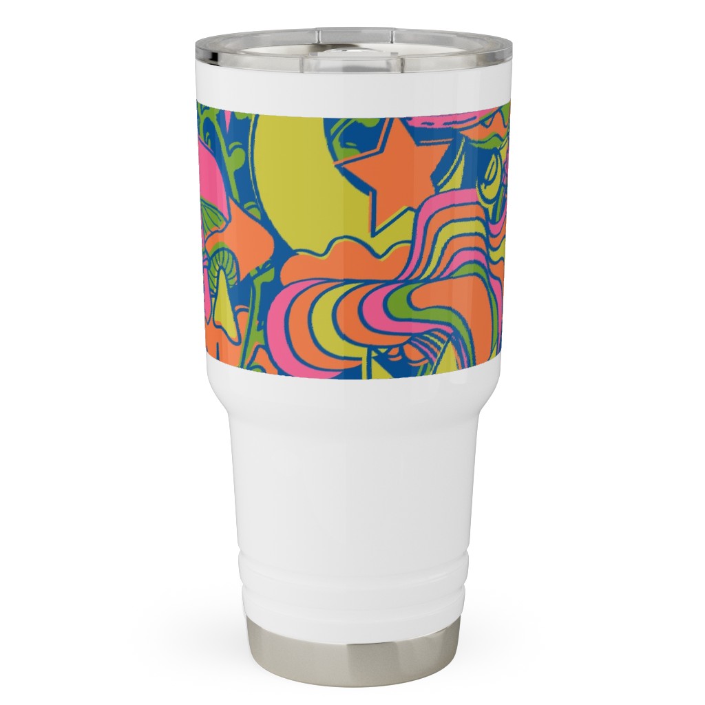 Psychedelic Daydream - Blue and Neon Travel Tumbler, 30oz, Multicolor