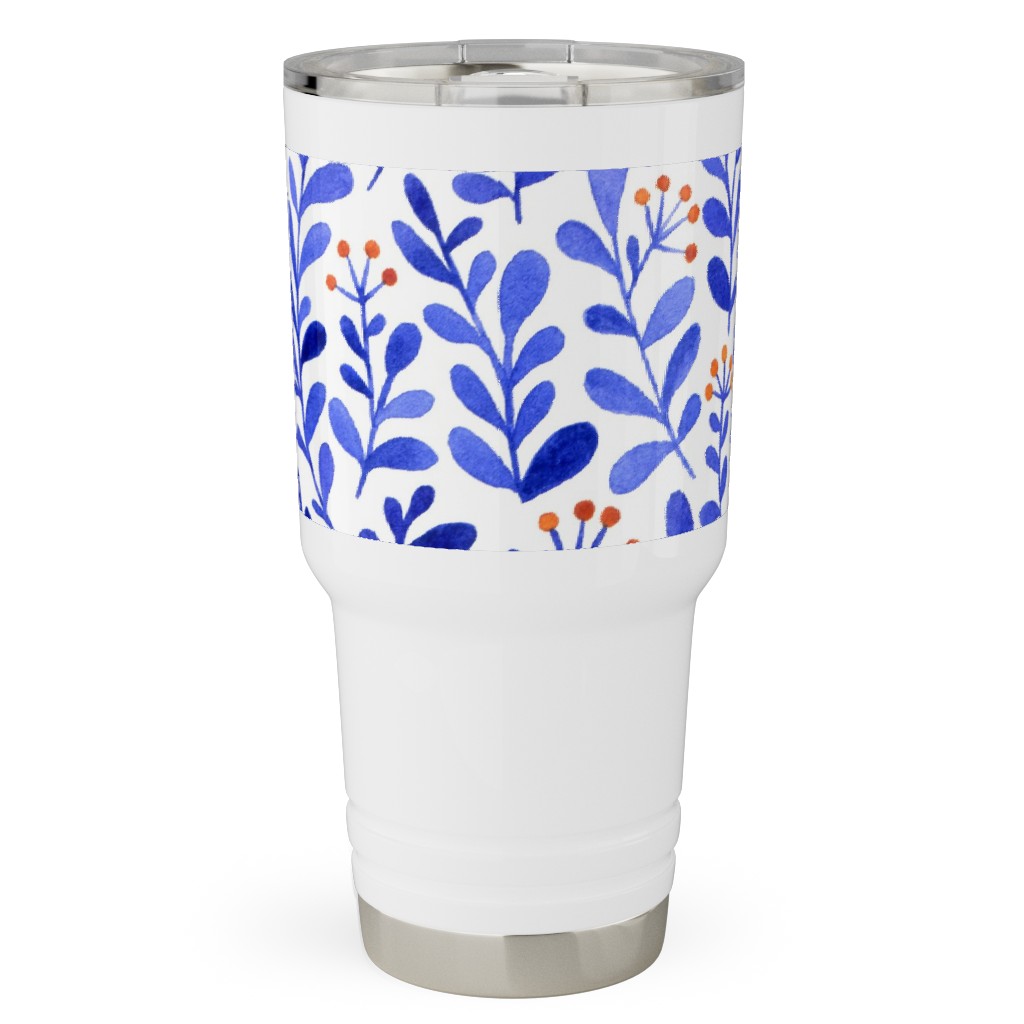 Leaves - Blue Travel Tumbler, 30oz, Blue, True Blue