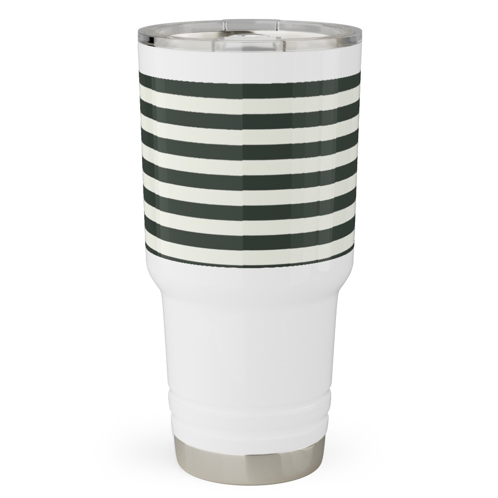 Stripe - Black and Cream Travel Tumbler, 30oz, Black