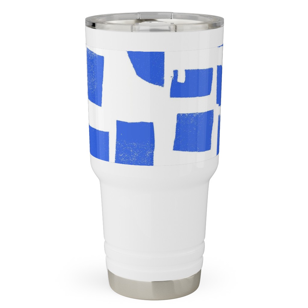 Blue Check Travel Tumbler, 30oz, Blue, True Blue