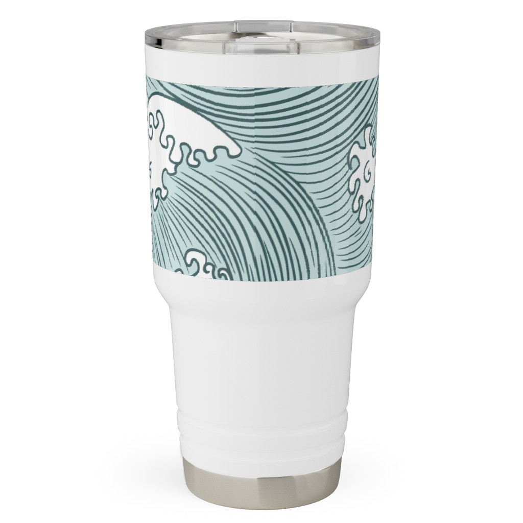 Japanese Waves Travel Tumbler, 30oz, Blue, True Blue