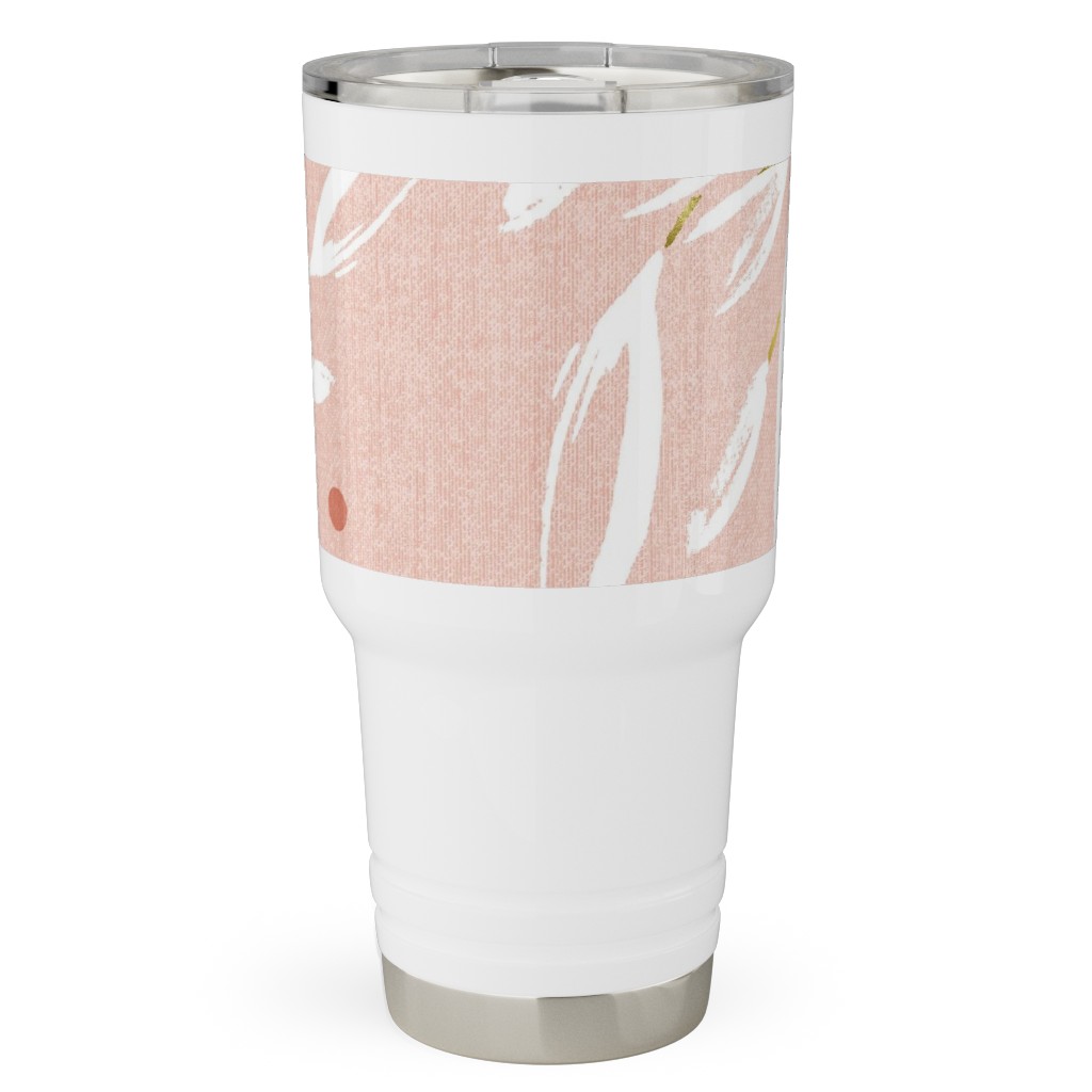 Zen - Gilded Leaves - Blush Pink Large Travel Tumbler, 30oz, Pink, Bright Pink