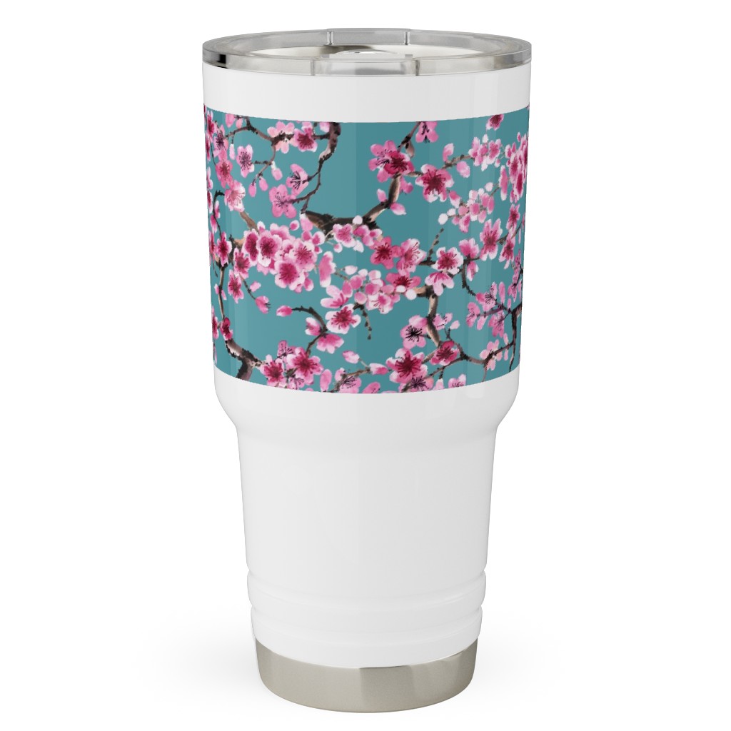 Sakura - Turquoise Travel Tumbler, 30oz, Blue, True Blue