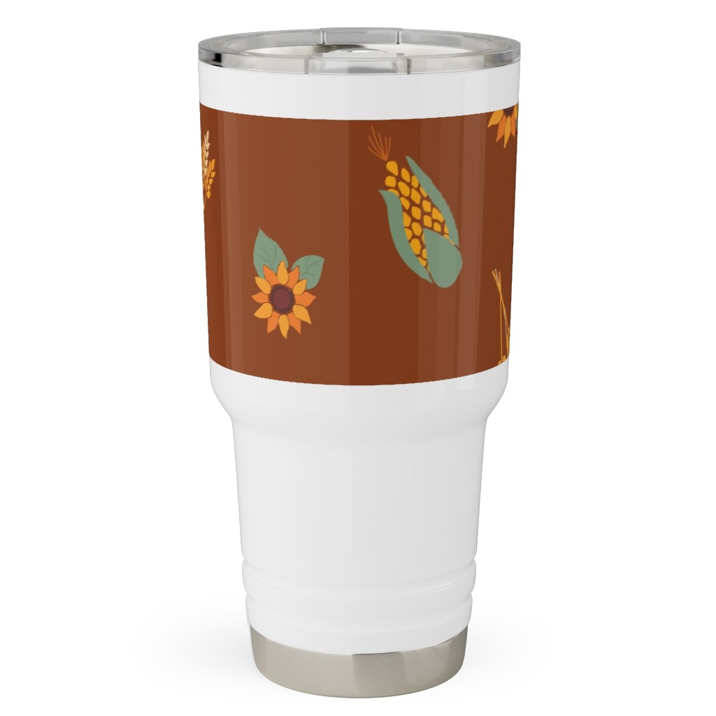 Corn & Sunflowers Travel Tumbler, 30oz, Brown, Brown