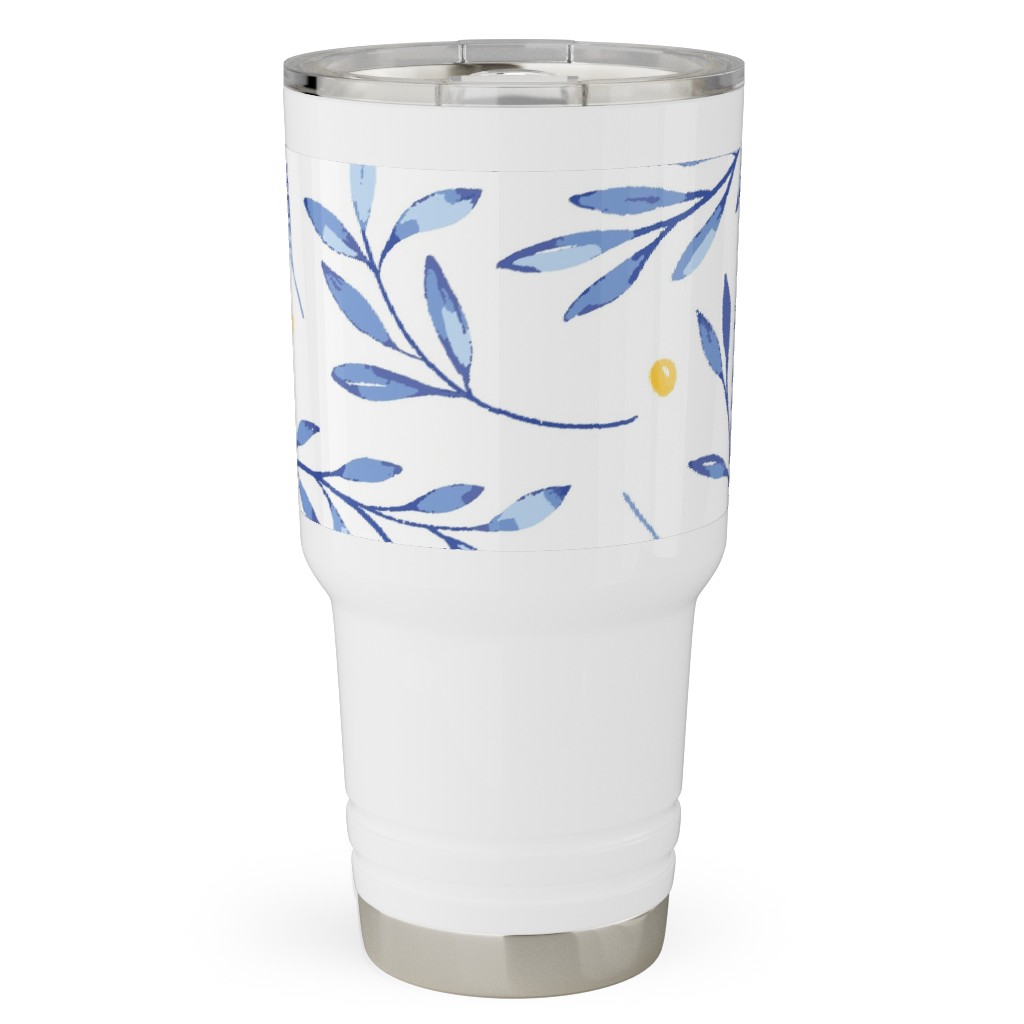 Blue Leaves With Berries Travel Tumbler, 30oz, Blue, True Blue