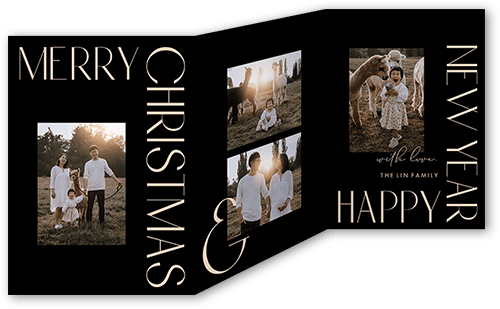 Aesthetic Deco Trifold Holiday Card, Black, Trifold, Christmas, Pearl Shimmer Cardstock