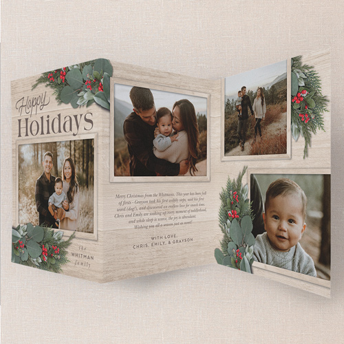 Woodside Wishes Holiday Card, Beige, Trifold, Holiday, Pearl Shimmer Cardstock, Beige