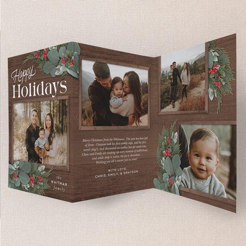 Woodside Wishes Holiday Card, Brown, Trifold, Holiday, Pearl Shimmer Cardstock, Chocolate