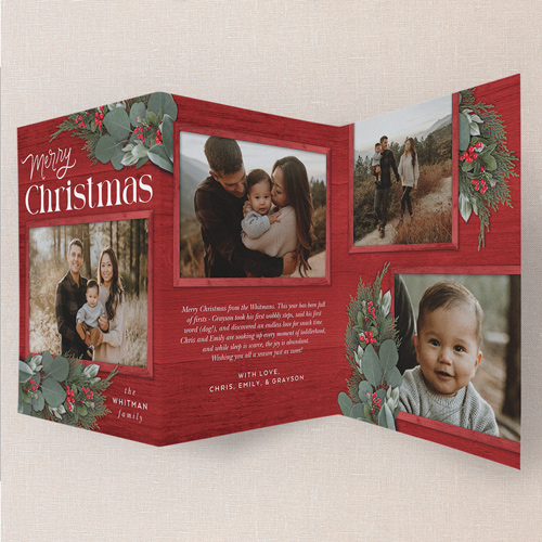 Woodside Wishes Holiday Card, Red, Trifold, Christmas, Matte, Folded Smooth Cardstock, Radish
