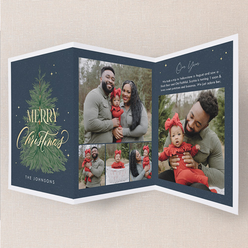 Golden Pine Greetings Holiday Card, Blue, Trifold, Christmas, Pearl Shimmer Cardstock, Nautical