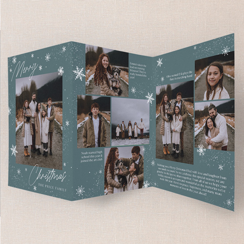 Snowy Storyline Holiday Card, Blue, Trifold, Christmas, Pearl Shimmer Cardstock, Wave