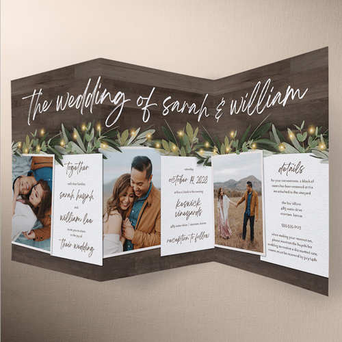 Laurel Accent Wedding Invitation, Brown, Trifold, Pearl Shimmer Cardstock