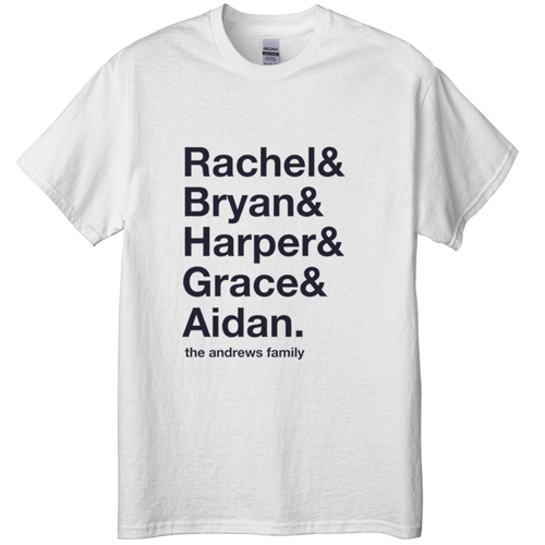 Family Names T-shirt, Adult (S), White, Customizable front, White