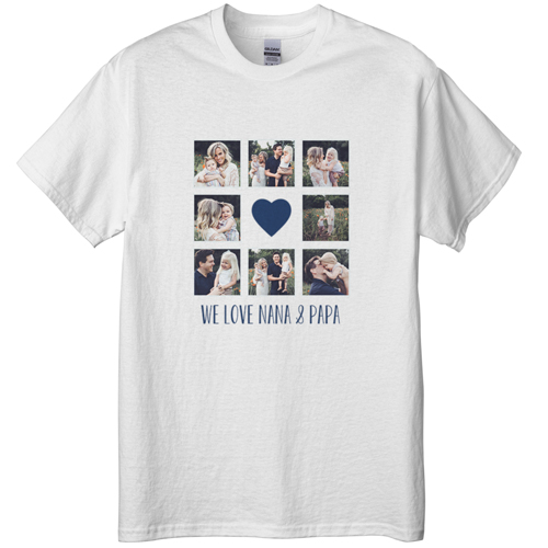 Heart Grid T-shirt, Adult (S), White, Customizable front, Blue