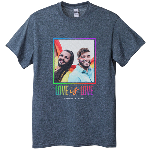 Love and Pride T-shirt, Adult (S), Gray, Customizable front & back, Black