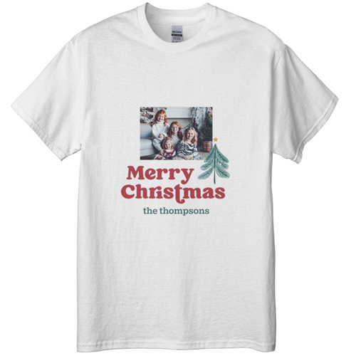 Family Christmas T-shirt, Adult (M), White, Customizable front, Blue