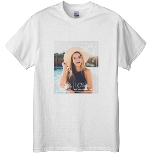 Floral Corner Border T-shirt, Adult (M), White, Customizable front, White, white