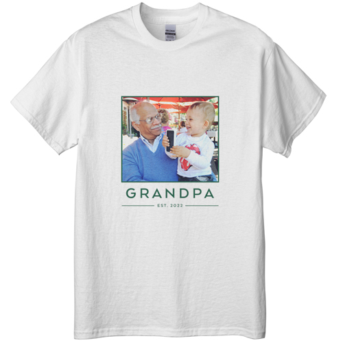 Grandpa Est T-shirt, Adult (M), White, Customizable front & back, Green