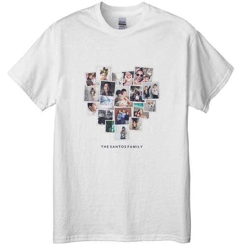 Tilted Heart Collage T-shirt, Adult (M), White, Customizable front, White, white