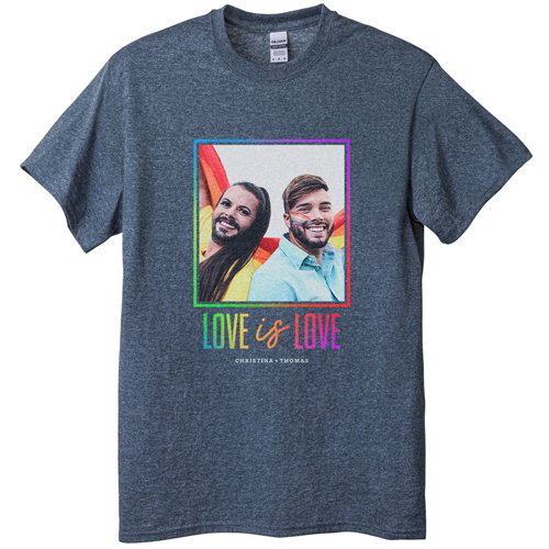 Love and Pride T-shirt, Adult (M), Gray, Customizable front & back, Black