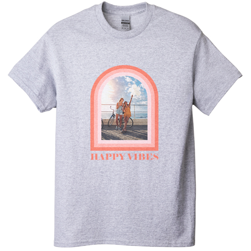 Boho Arch Border T-shirt, Adult (M), Gray, Customizable front & back, Pink, priscilla