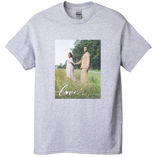 Love and Heart T-shirt, Adult (M), Gray, Customizable front & back, White