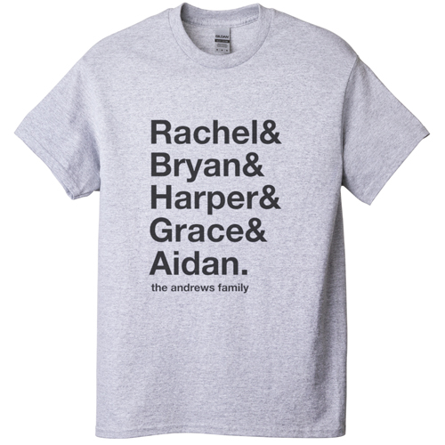 Family Names T-shirt, Adult (M), Gray, Customizable front, White