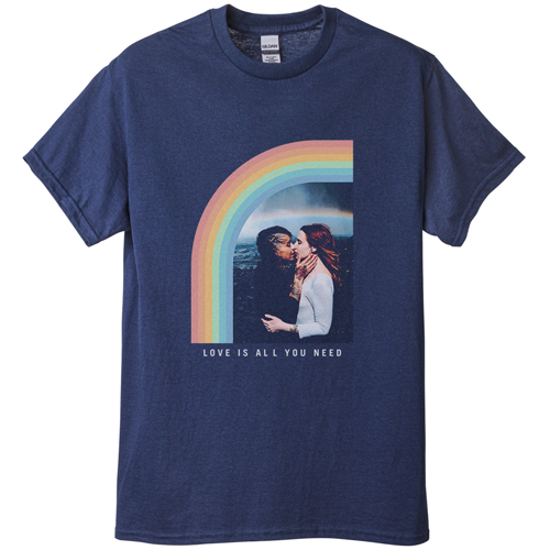 Rainbow Love T-shirt, Adult (M), Navy, Customizable front, Blue