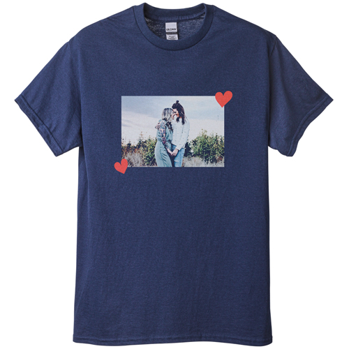 Twin Hearts T-shirt, Adult (M), Navy, Customizable front & back, Orange, coral