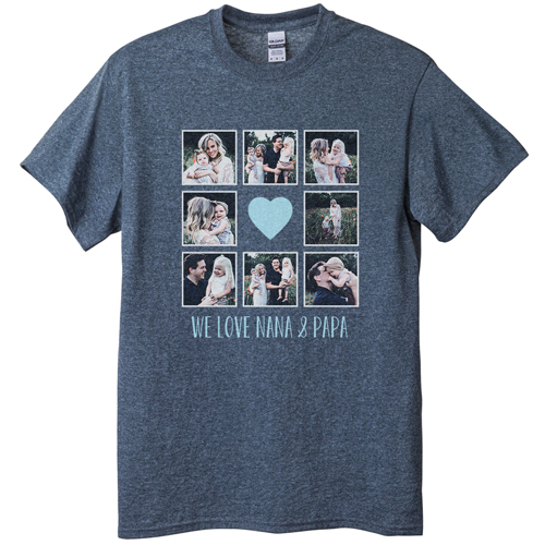 Heart Grid T-shirt, Adult (L), Gray, Customizable front, Blue