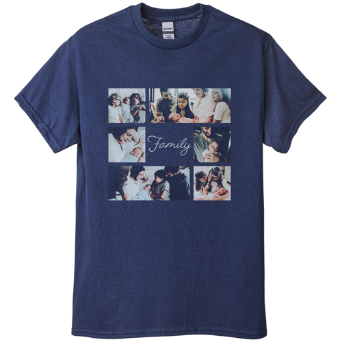 Gallery of Six Memories T-shirt, Adult (L), Navy, Customizable front & back, White