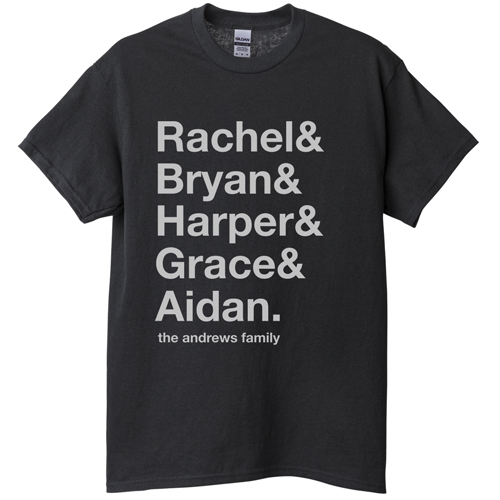 Family Names T-shirt, Adult (XL), Black, Customizable front & back, White