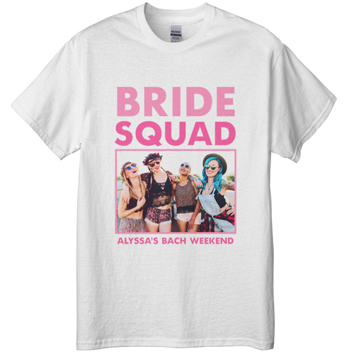 Bachelorette Squad T-shirt, Adult (XL), White, Customizable front, Pink
