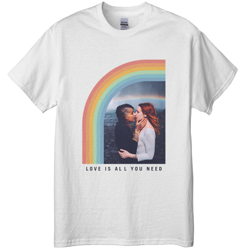 Rainbow Love T-shirt, Adult (XL), White, Customizable front & back, Blue