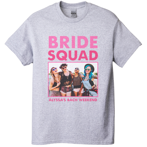 Bachelorette Squad T-shirt, Adult (XL), Gray, Customizable front, Pink