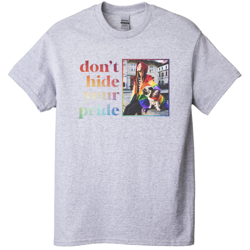 Don't Hide Your Pride T-shirt, Adult (XL), Gray, Customizable front & back, White