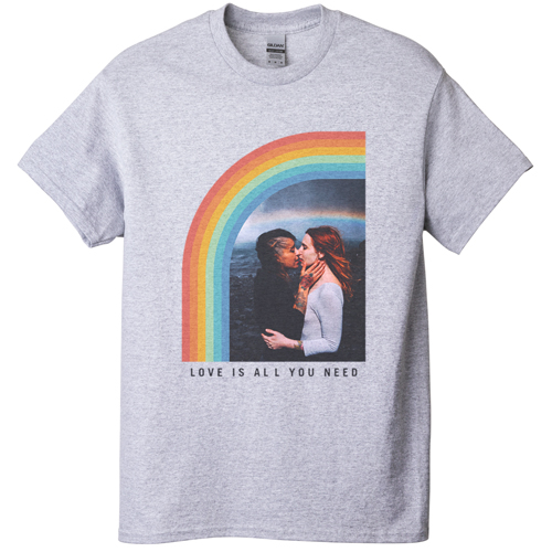 Rainbow Love T-shirt, Adult (XL), Gray, Customizable front, Blue