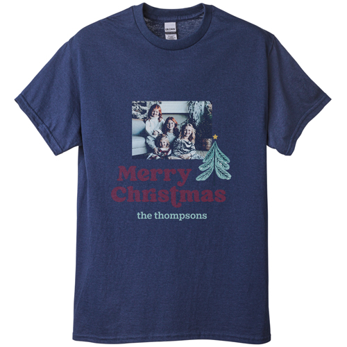 Family Christmas T-shirt, Adult (XL), Navy, Customizable front & back, Blue, lake