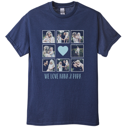 Heart Grid T-shirt, Adult (XL), Navy, Customizable front, Blue