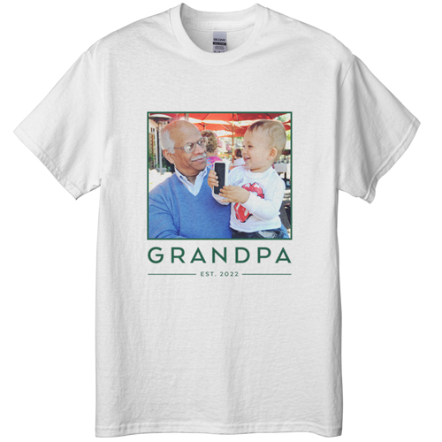 Grandpa Est T-shirt, Adult (XXL), White, Customizable front & back, Green