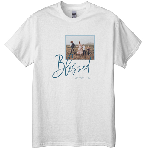 Blessed Script T-shirt, Adult (XXL), White, Customizable front & back, Blue