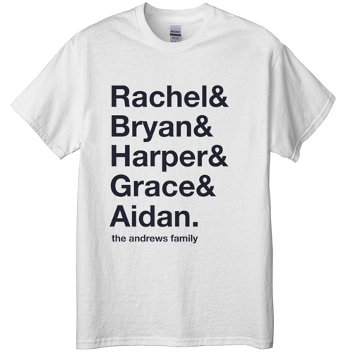 Family Names T-shirt, Adult (XXL), White, Customizable front, White