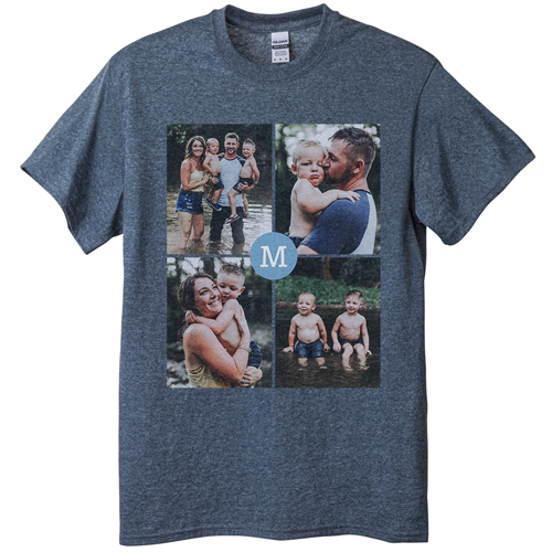 Gallery of Four Monogram T-shirt, Adult (XXL), Gray, Customizable front, Blue, celeste