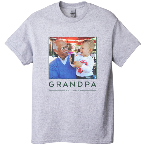 Grandpa Est T-shirt, Adult (XXL), Gray, Customizable front & back, Green